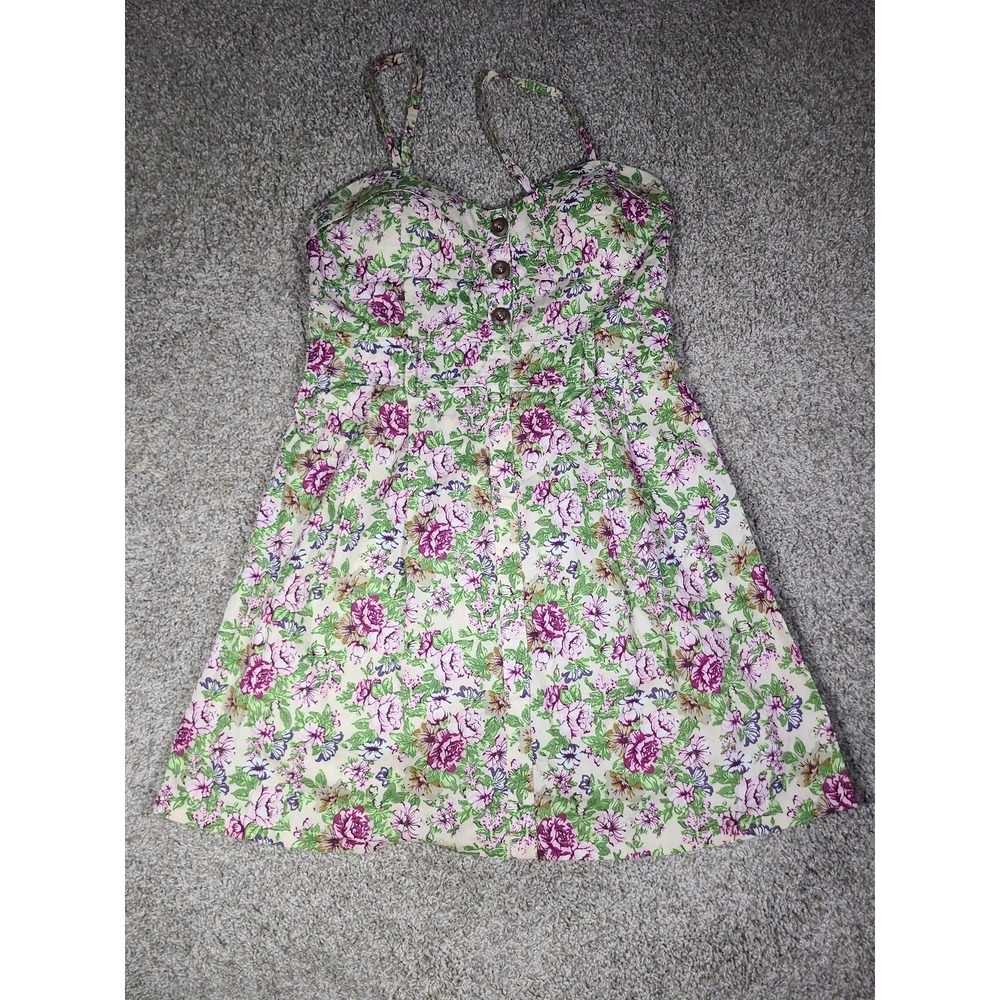 Purple Snow Cottagecore‎ Floral Sundress Magenta Green Cream Button Front Large